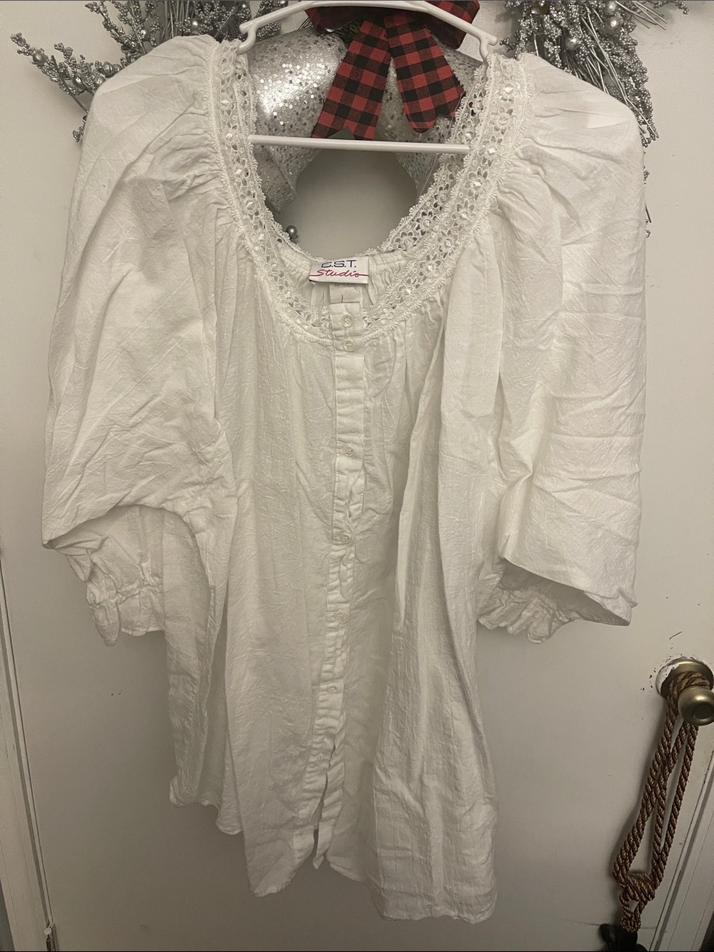 White Crochet-Trim Peasant Tunic